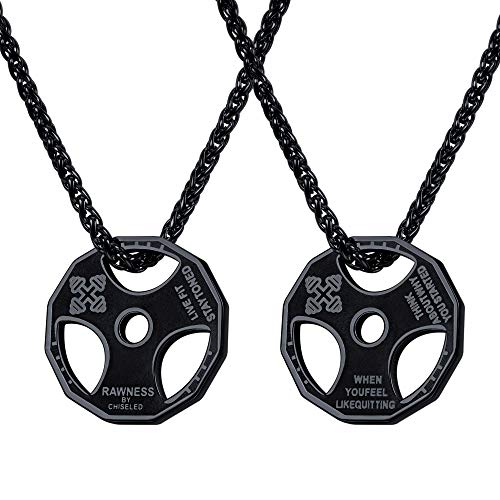 U7 Men Fitness Dumbbell Necklace Stainless Steel Black Gun Plated Weight Plate Barbell Chain Pendant Necklace #TOP3