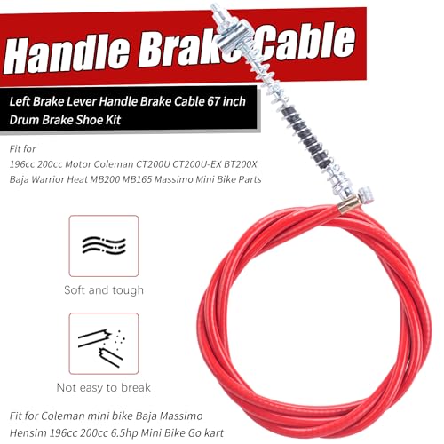 Image of Left Brake Lever Handle Brake Cable 67 inch Drum Brake Shoe Kit fit for 196cc 200cc Motor Coleman CT200U CT200U-EX BT200X Baja Warrior Heat MB200 MB165 Massimo Mini Bike Parts, Red
