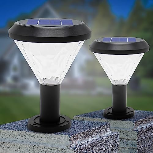 Vicyol S&D 2X Farol de Poste Solar Exterior, Lámpara LED en Pedestal, Foco Impermeable con Mando a Distancia y Encendido Inteligente para iluminación de Jardín, Patio, Terraza.