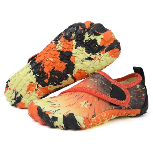 Kids Water Shoes Boys Girls Quick Dry Aqua Socks Beach Swim Slip on Lightweight Comfort Sole Walking Athletic Sports Boat Shoes for Toddler Little Big Kid Black Orange