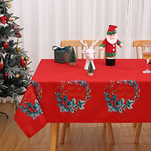 CAROMIO Mantel navideño Mantel Lavable para decoración de Cocina, Mantel Repelente al Agua con protección Antimanchas, Mantel fácil de cuidar, Comedor decoración navideña, Rectangular, Rojo 137x179cm Cover
