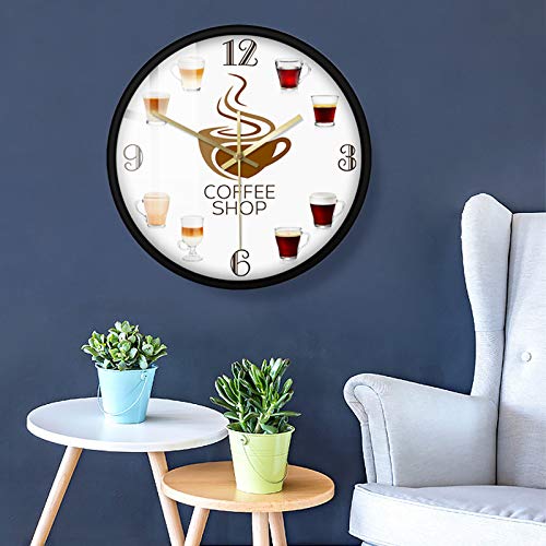 Wall Clock Types Of Espresso Cup Coffee Shop Kitchen Coffee Wall Sign For Bars Restaurants Cafes Pubs Quality Quartz Battery Operated Non Ticking Home Kids Room Office Kitchen Bedroom Decorative #TOP4