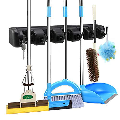 Weekly Top Sale Mai Hongda Mop and Broom Holder Organizer Wall Mount Multipurpose Hooks Bracket Hanger Heavy Duty Garden Tool Rack Storage Organization for Kitchen Garage Laundry (Black(5 Position 6 Hooks))