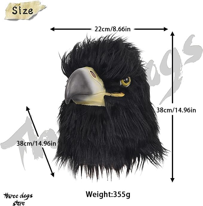 Miniatura 5 de SANZHIGUO Máscara de águila negra, máscara de látex de halcón, máscara de cabeza de águila de boca cerrada, disfraz de animal, máscara de pájaro