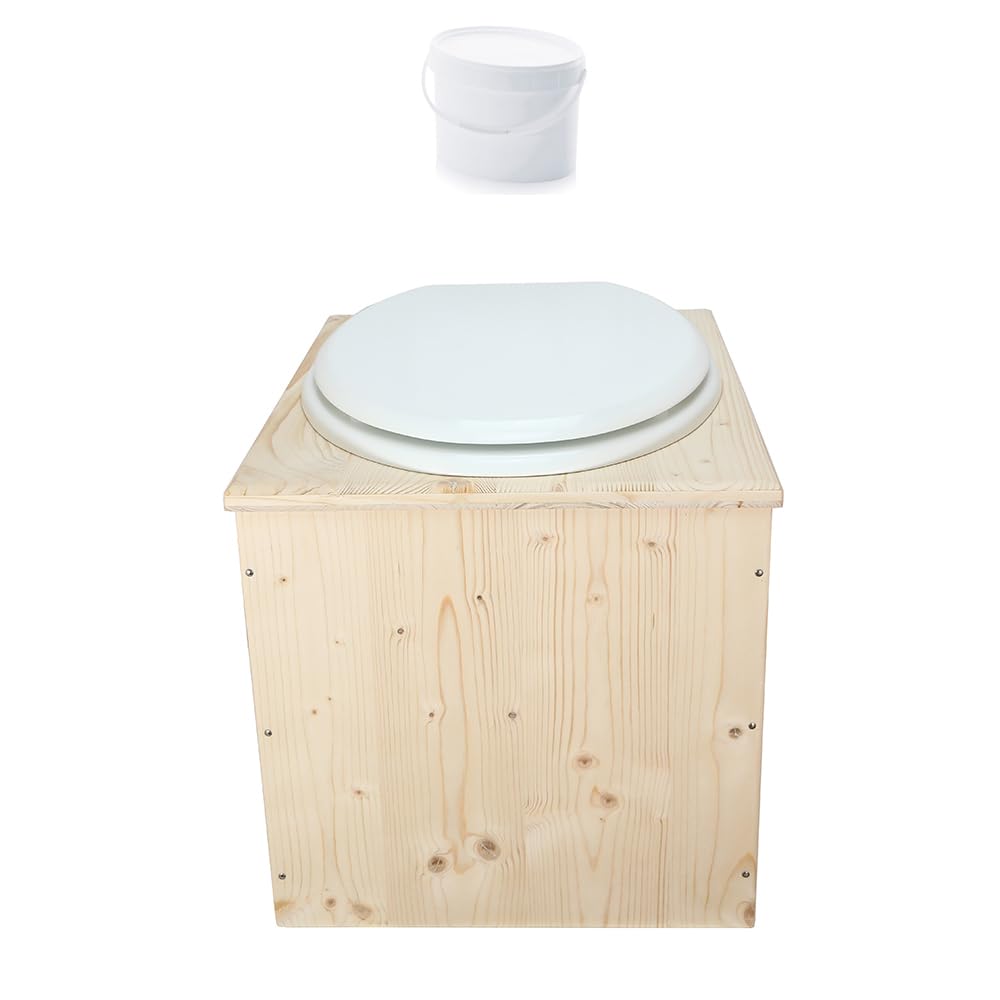 Toilette sèche en bois avec seau 18L - La blanche - Fabrication Française - N3