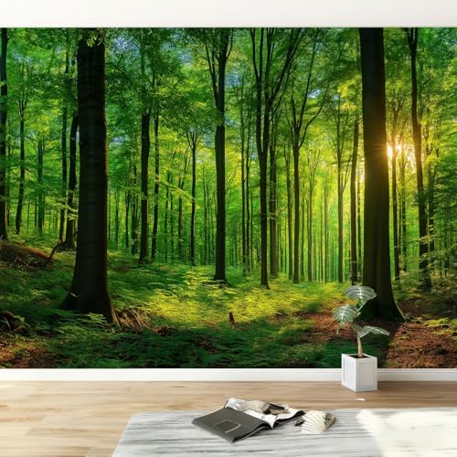 Papel pintado fotográfico para habitación infantil, diseño de bosque natural, árboles, para salón, dormitorio, niños, fácil de instalar, 250 x 175 cm (ancho x alto)