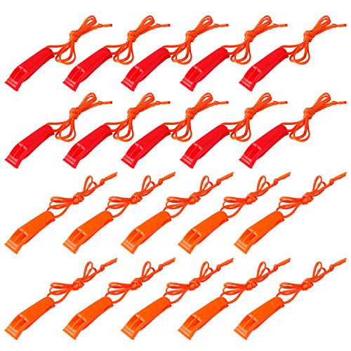 20 Pcs Emergency Safety Whistle Plastic Whistles Set with Lanyard