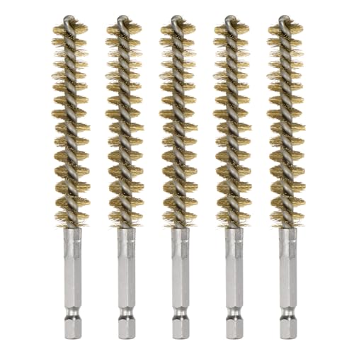 HARFINGTON 5Pcs Bore Brush Brass 12mm Dia with Handle 1/4 Inch Hex Shank