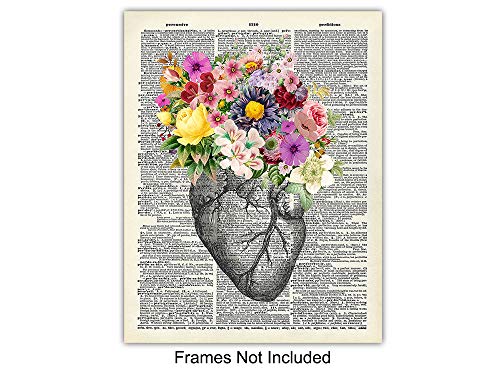 Medical Dictionary Art Set - 8X10 Vintage Anatomical Posters - Floral Wall Decor For Doctors Office, Clinic, Med Student Dorm - Shabby Chic Gift For Nurses, Physicians Assistant, Pa - Unframed Photos #TOP1