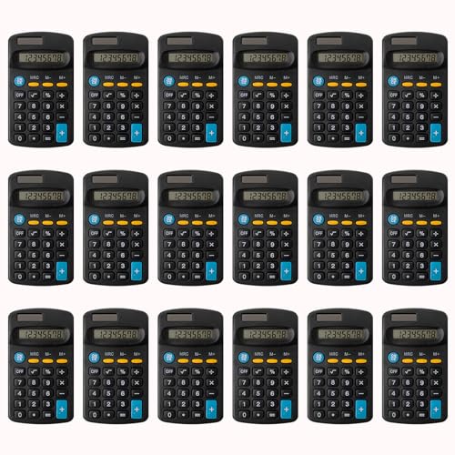 meiloly - 18 Pieces Basic Calculators, Pocket Size Mini Calculator Student Calculator Solar Battery Dual Power Handheld Calculator Bulk Small Calculator for Kids School Classroom Office Desktop, Black