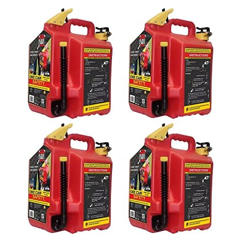 Surecan 5 Gallon Spill Free Type II Self Venting Gasoline Safety Can with Flexible Rotating Spout, Thumb Trigger, & Total Flow Control, Red (4 pack) Cover