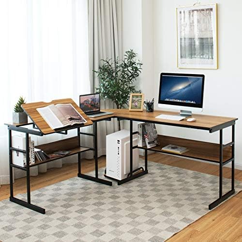 Bureau D'angle Réversible Bestier En L Avec étagères - 120 Cm, Neuf