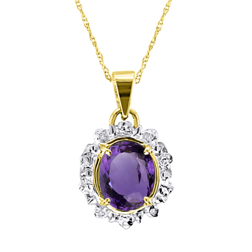 Amethyst & Diamant Anhänger Halskette Sterling Silber, Amethyst