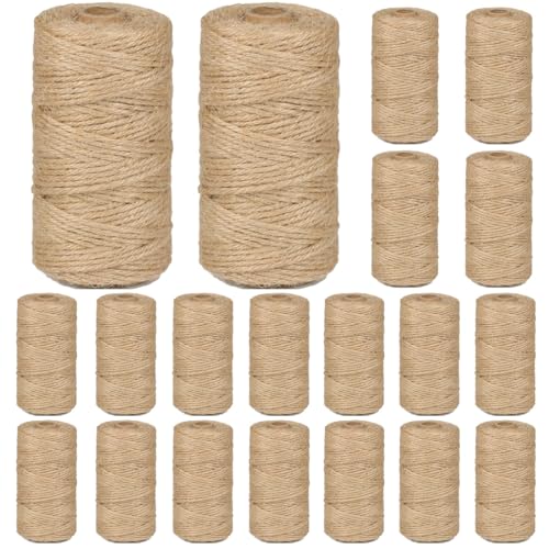 Image of 20Pack 3mm Natural Jute Twine String 6560 Feet Long Twine String for Crafting Gardening Gift Wrapping Macrame DIY Home Decor (Brown-328Feet /Roll)