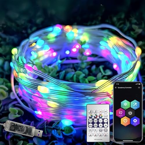 Catena luminosa RGB da 10 m, cambia colore – Smart App & telecomando, sincronizzazione musicale, timer, 200 modalità + – Tubo luminoso USB impermeabile per interni ed esterni, per Natale, matrimoni