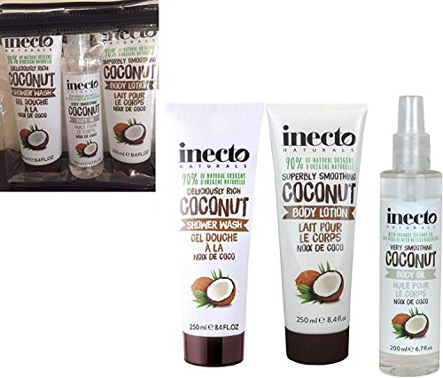 Inecto Naturals Kokosnuss, Körper & Haar, Geschenkset für Körper, Sscrub, 150 ml, Bad und Dusche, Creme, 250 ml & Haaröl, 100 ml - 90 % natürlich & nicht an Tieren getestet. Vegetarisch tolerant Cover