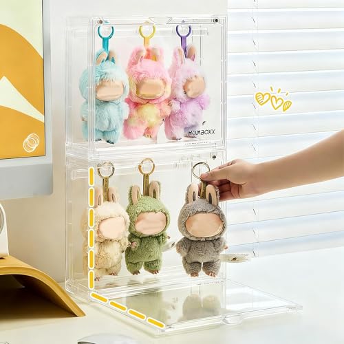 AYJK7 Cube Display Case for Labubu Doll Keychains Display Stand for Dolls Storage case for Dolls Dust and Moisture Proof