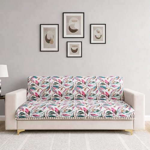 Image of Homerz Premium Printed Quilted Velvet Sofa Slip Cover Protector with Tassels, Sofa Mat, Exact Size, Antislip Cover (Multileaf, 6 (3+2+1) Seater, Full)