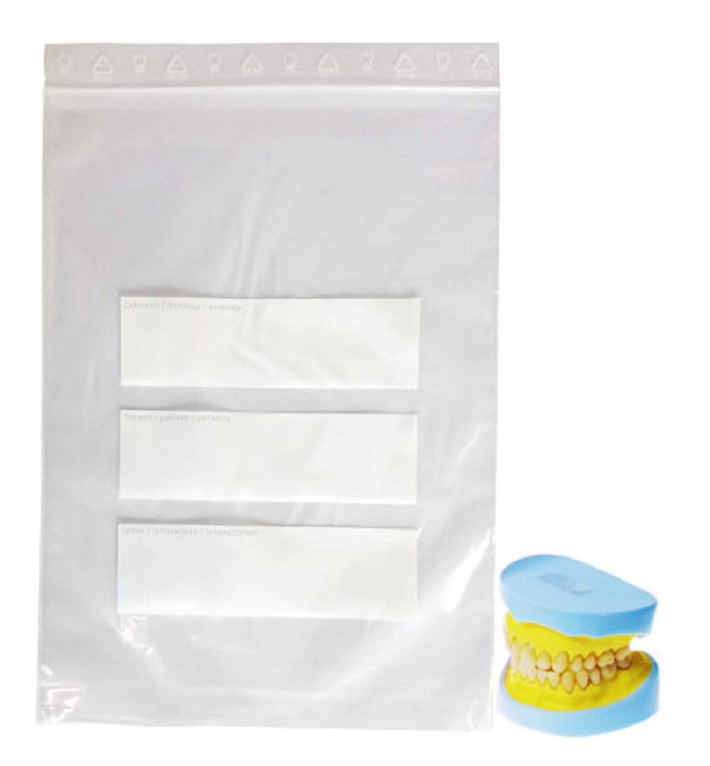 Dentalbeutel Laborbeutel 180x250+230mm transparent mit Beschriftungsfeld 50 my 1000 Stück Druckverschlussbeutel