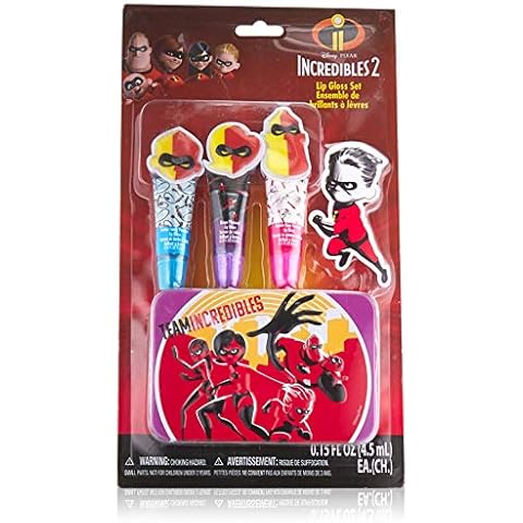 TownleyGirl Girl The Incredibles Sparkly Lip Set For Girls 3 pack with Decorative Tin Red 6" Cover