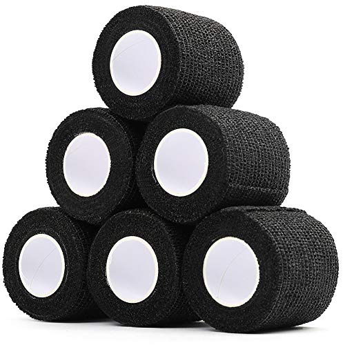 Self Adherent Wrap, 2 x 5 Yards, 6Rolls, Self Adhesive Bandage Wrap, Cohesive Tape, Elastic Medical Tape, Non Woven Bandage Roll, First Aid Tape for Ankle Sprains & Swelling, Black