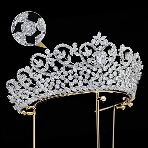 Silver Crystal Crowns and Tiaras Wedding Tiaras for Bride 5A Cubic Zirconia Quinceanera Crown Heart Shape Big Princess Pageant Prom Party Headband CZ Crystal Hair Accessories Bridal Headpieces by QXMYOO - Image 9
