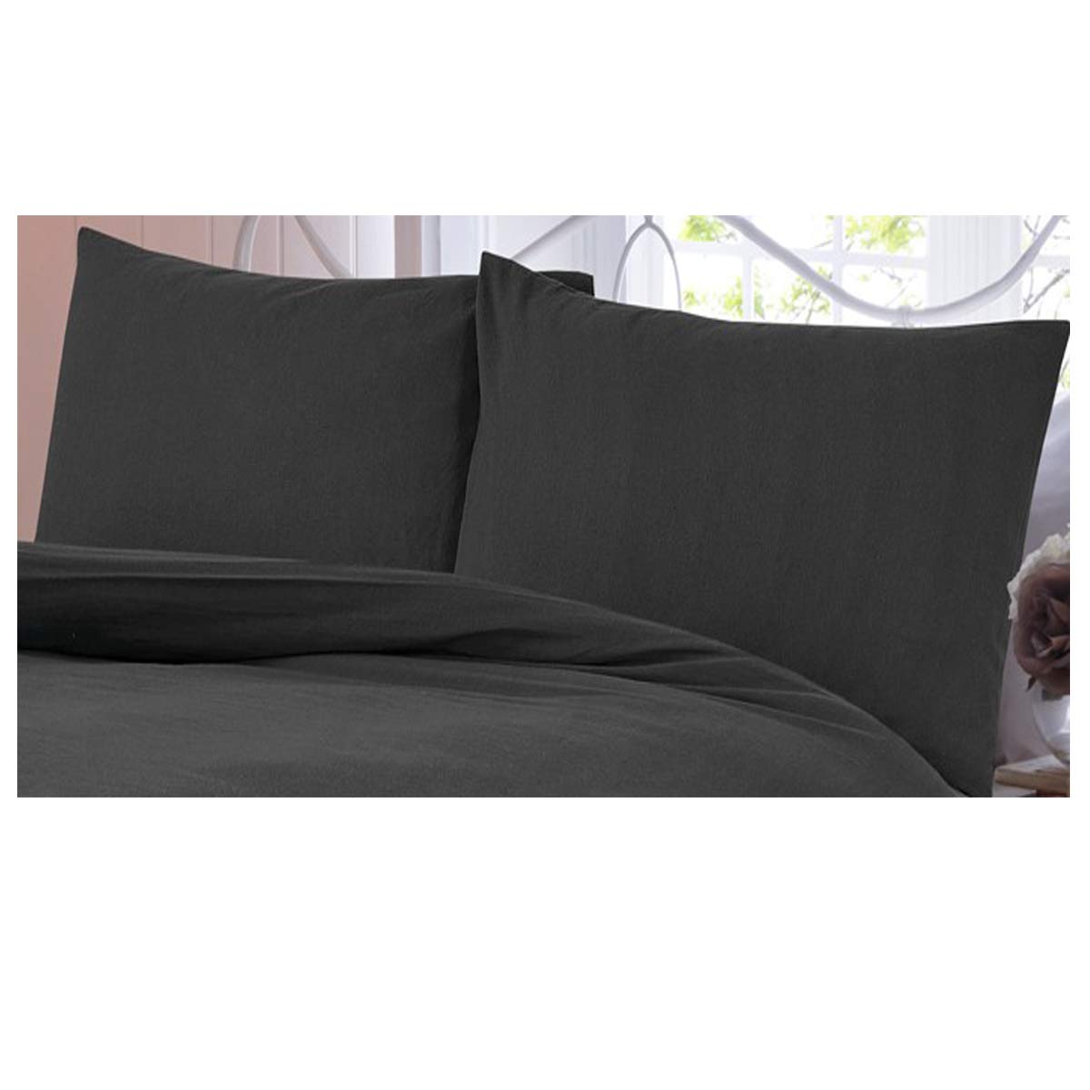 Gaveno Cavailia Super Soft Plain Dyed Thermal Flannelette Pair of Pillow, 100% Brushed Cotton Easycare Flannel Bedroom Accessory, Charcoal, 50x75 cm, (50X75), 423805
