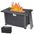 44" Propane Fire Pit Table, 50000BTU Rectangle Fire Table with Cover & Rain Cover, Sturdy Steel and Iron Fence Surface, CSA Safety Certified, Companion for Your Garden