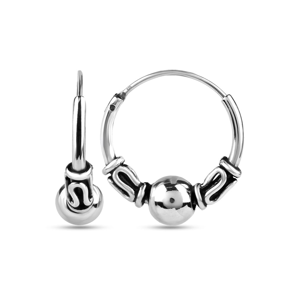 LeCalla 925 Sterling Silver Antique Hoop Earrings for Men | BIS Hallmarked Bohemian Boho Tribal Endless Bali Hoop Earrings 16MM (B0D5D9KKZV) Amazon Price History, Amazon Price Tracker