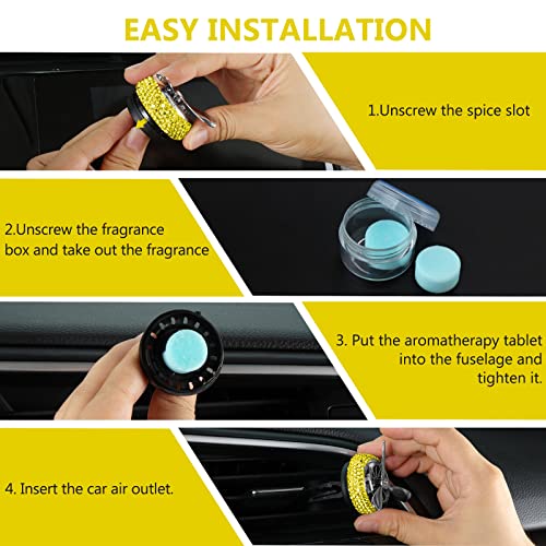 Image of eing Car Air Freshener,Turbo Spinning Car Vent Clip Fragrance Diffuser,Essential Oil Air freshener with Bling Diamonds,Stylish Propeller Shape Car Decor (1-Pack,Yellow)