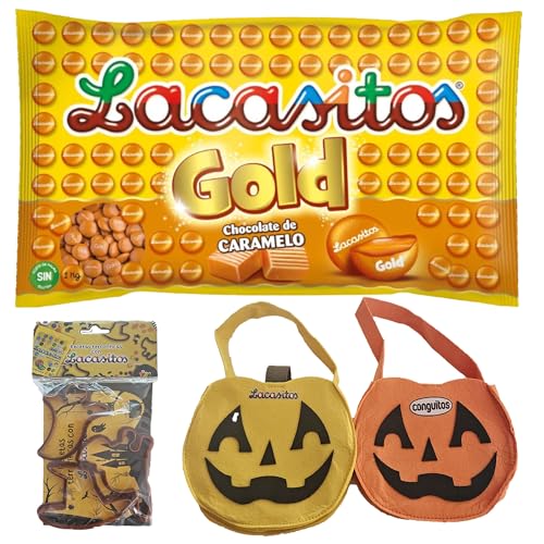 Pack Halloween:lacasitos gold bolsa 1kg,molde y bolsa calabaza lacasitos y conguitos