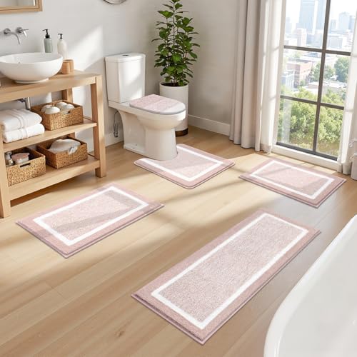 Pauwer Bathroom Rugs Set 5 Piece, Non Slip Microfiber Bath Mat, Dusty Pink - image 8