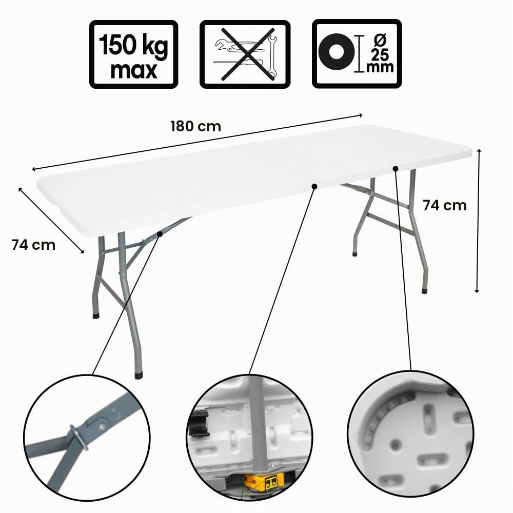 Oxeo Table Pliante de Jardin et Camping - Portable Avec Poignée - Pique Nique 8 Places - Pour Salles des Fêtes