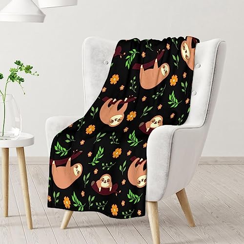 Mercuryelf Sloth Throw Blanket - Soft, Fuzzy & Warm - 50x60 Inches Flannel Blankets for Living Room, Sofa - Black Cute Throws Gift for Teens