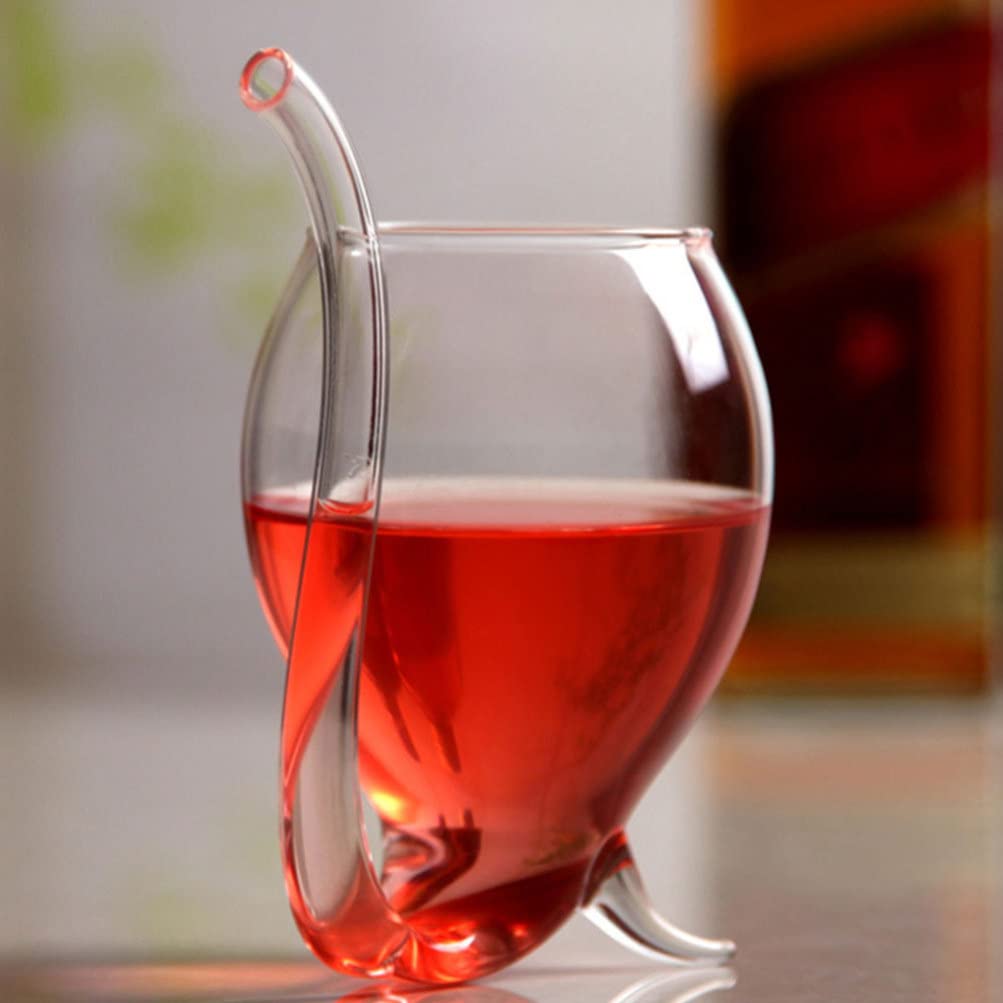 Glass Mugs 2pcs Vampire Wine Cup Red Wine Filter with Drinking Tube Straw Wine Decanter Mugs Cocktail Glasses for Home Bar Party Club 300ml Wine Sipper Wine Sipper Glass - Image 4