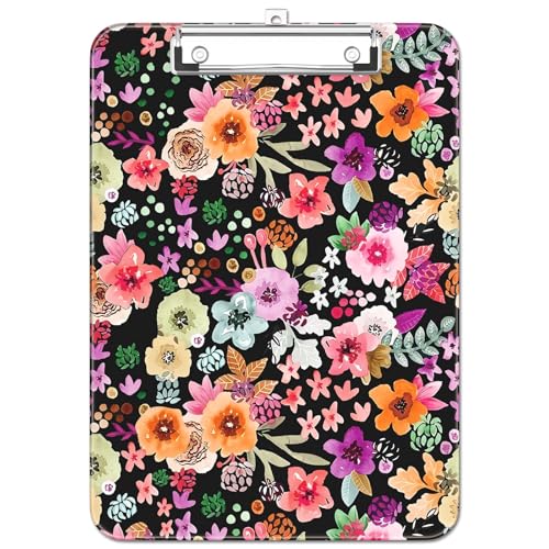 Luminzo Plastic Cute Clipboard Low-Profile Metal Clip, A4 Letter Size 9 x 12.5 in, 8.5 x 11 Paper Clip Board for Teachers, Nurses, Classroom,Watercolor Flower