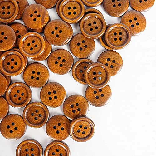 Image of Pack of 12 Buttons Diameter 25 mm,(1 inch) 4 Holed for Sewing and Art and Craft Round Buttons with 4 Holes| (Brown Wooden)