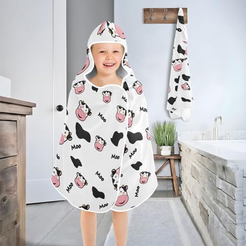 Image of Kids Beach Towel for Boys Girls, Cute Cow Cow Print Bath Towel Wrap, Baby Hooded Towels, Toddler Soft Pool Swim Towels