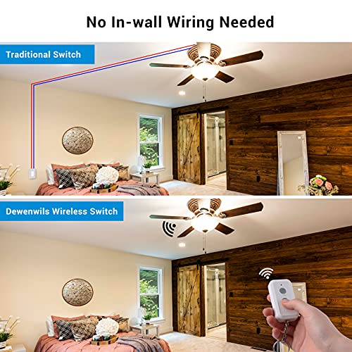 Dewenwils Wireless Light Switch And Receiver Kit, No In-Wall Wiring Required, Remote Control Switch Lighting Fixture For Ceiling Lights, Fans, Lamps,100 Ft Rf Range, Programmable #TOP2
