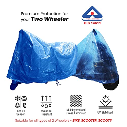 Image of Supreme Silpaulin Multilayer Cross Laminated UV Stabilized Waterproof Two Wheeler Covers for Bike Scooter Scooty Activa to Protect from rain Sunlight dust and Others (Blue, Medium)