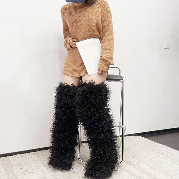 Over the Knee Boots for Women 29 inchs Faux Fur Boots Flat Thigh High Boots - Image 4