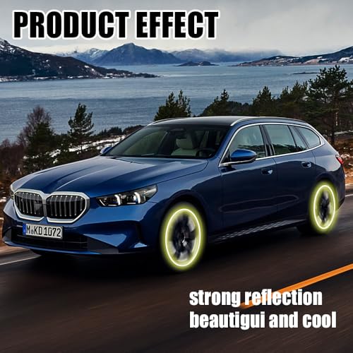 Image of 20PCS Reflective Car Wheel Decorative Stripe Stickers, Car Wheel Decals, Night Safety Warning Car Stickers, Anti-Scratch Reflective Rim Stickers Universal for Cars Motorcycles (Green)