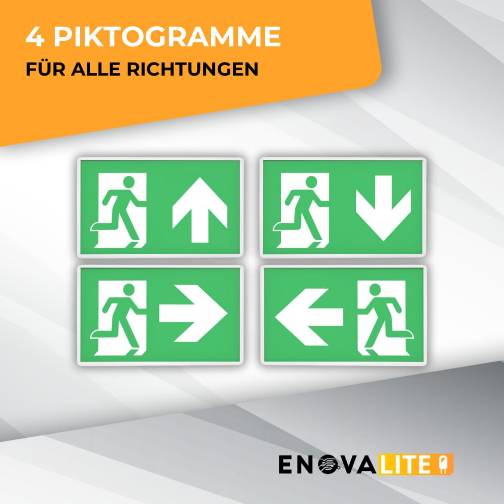 LED Fluchtwegleuchte Notleuchte mit Akku und Test-Funktion - Dauerbetrieb o. Notbetrieb - Aufbau Einbau - Rettungsweg Notausgang Notfall EXIT IP65
