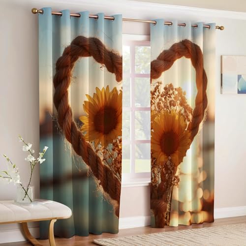 Liebesfragen Vorhänge Verdunkelung Blickdicht Blumen Sonnenuntergang Sonnenblume mit Ösen, Energiespar Thermovorhänge Wärmeschutz für Wohnzimmer Schlafzimmer, 2er Set H175 x B140 cm