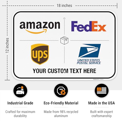 Image of Custom Package Delivery Sign, Delivery Instructions, 12x18 Inches, 3M EGP Reflective .063 Aluminum, Fade Resistant, Made in USA by Sigo Signs