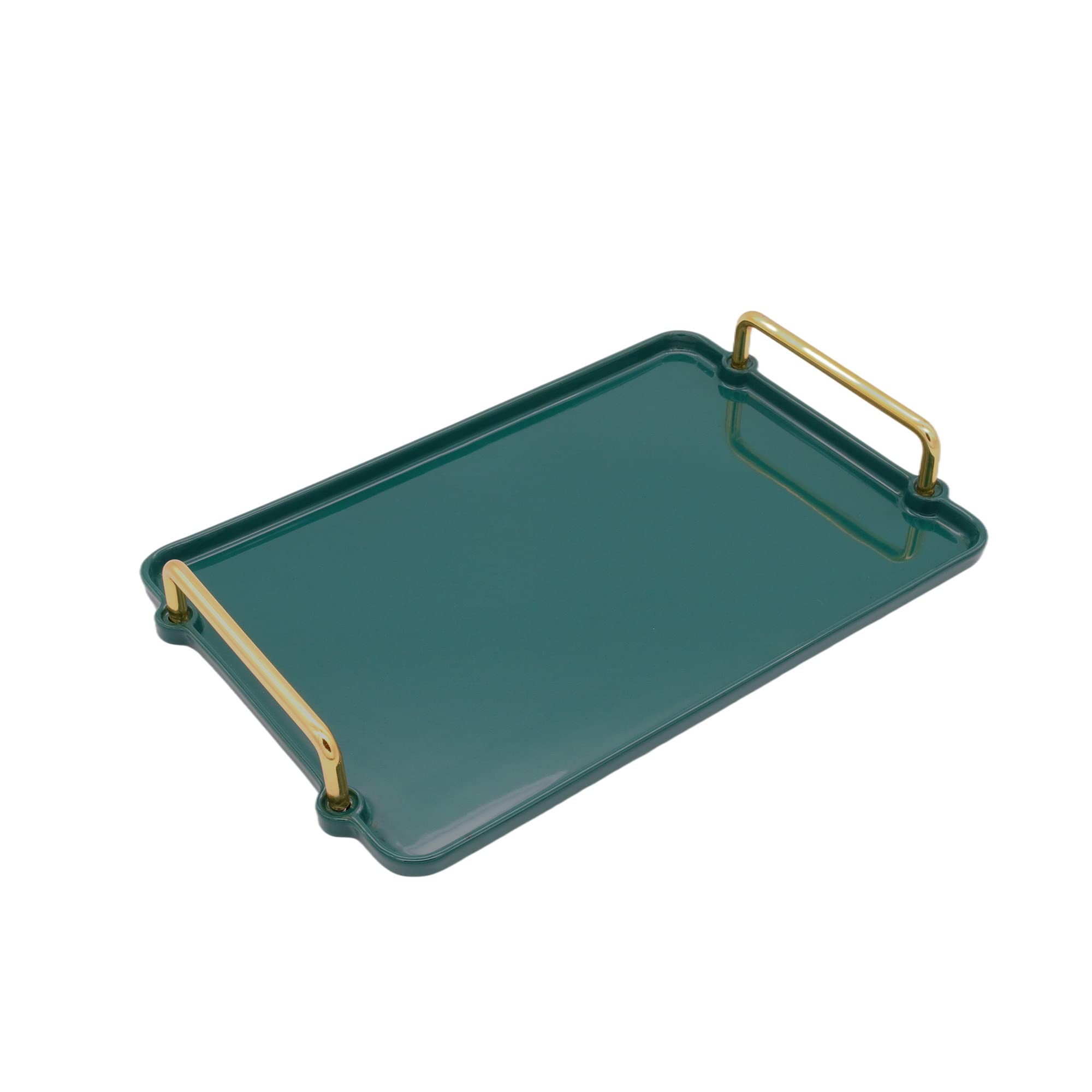 Ceramic Decorative Tray with Golden Metal Handle, ANZUSY Serving Tray Table Tray Rectangle Ottoman Tray Home Decorative for Coffee Table, Living Room, Kitchen -Rectangular Small Green