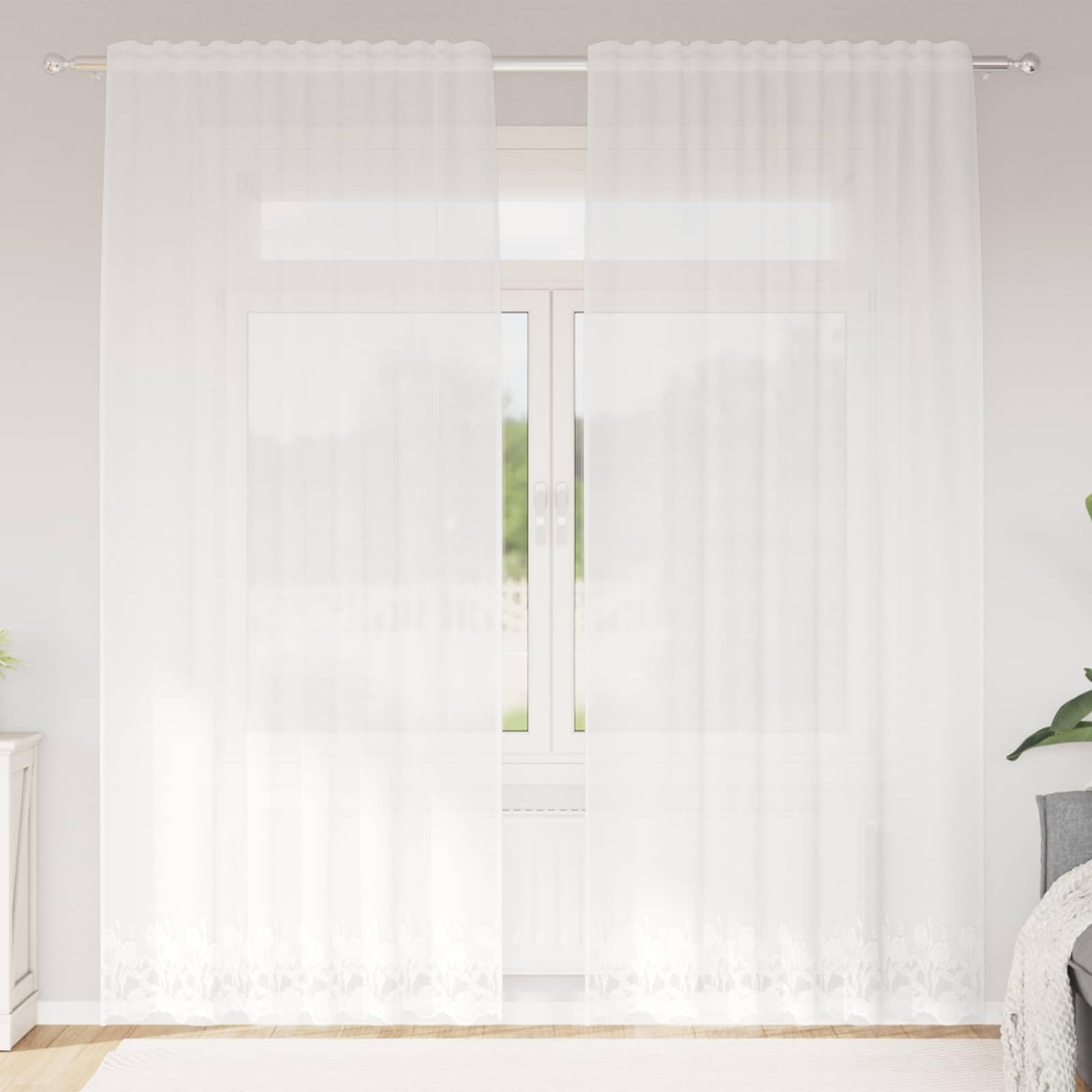 Rideau en dentelle blanc 200 x 150 cm polyester protection solaire et brise-vue pour fenêtre