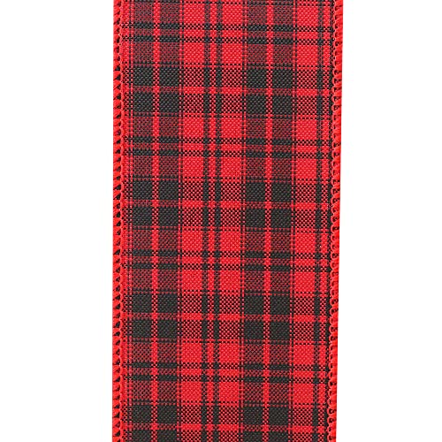 Image of Flannel Print Plaid Christmas Ribbon - 2 1 /2 inch x 10 Yards, Black & Red Buffalo Plaid, Wired Edge, Wreath, Farmhouse Decor, Garland, Gift Wrap, Wreath, Bows, Fundraiser
