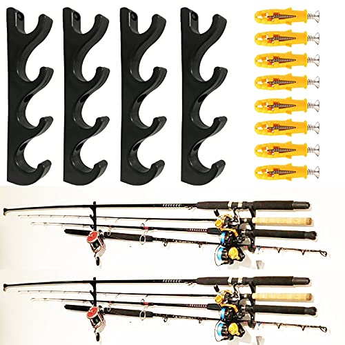 Pmsanzay Horizontal Fishing Rod Rack, 8 Rod Storage, Lightweight Plastic, Black, 1-1/8 Inch Aperture