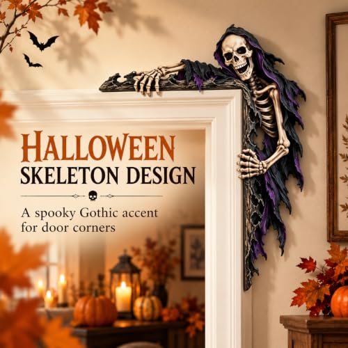 Halloween Door Corner Wooden Decor, L Shaped Gothic Door Topper，Skeleton - image 6